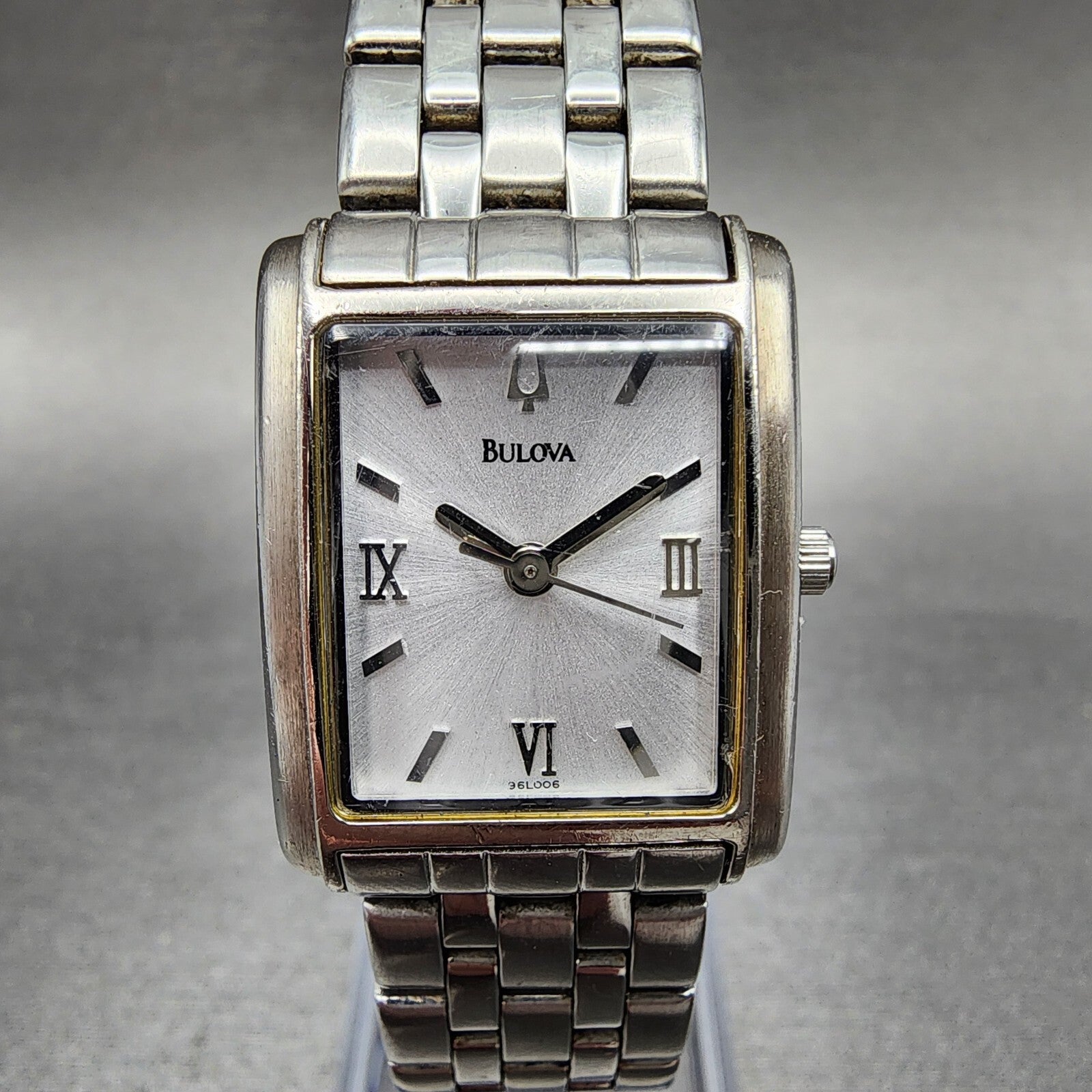 Bulova Tank Watch Women 22mm Silver Dial Steel Rectangle 96L006 New Battery0