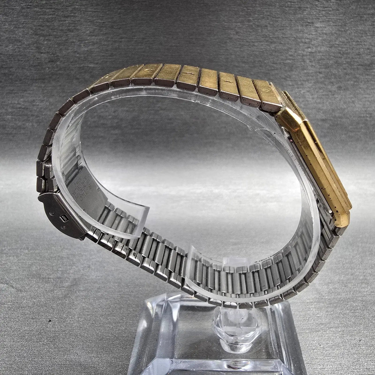 Seiko Tan Watch Men 27mm Gold Dial Gold Tone Rectangle 8620-5049 New Battery VTG8