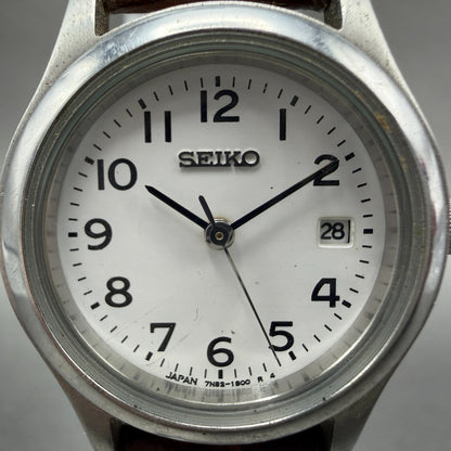 Seiko Watch Women 26mm White Dial Silver Tone Date Round 7N82-0820 New Battery1