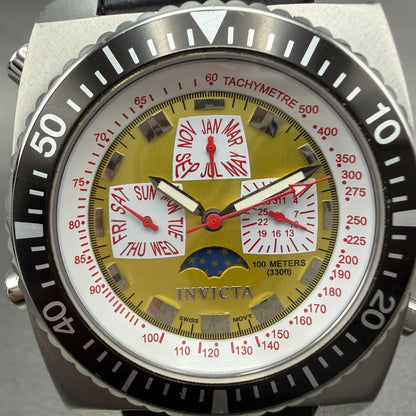 Invicta Triple Calendar Moonphase Watch Men 41mm Yellow Dial Steel 2989 Newbatt1