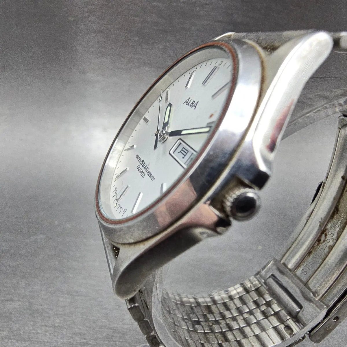 Seiko Alba Watch Men 35mm White Dial Silver Tone Daydate Round V333-7030 PARTS3