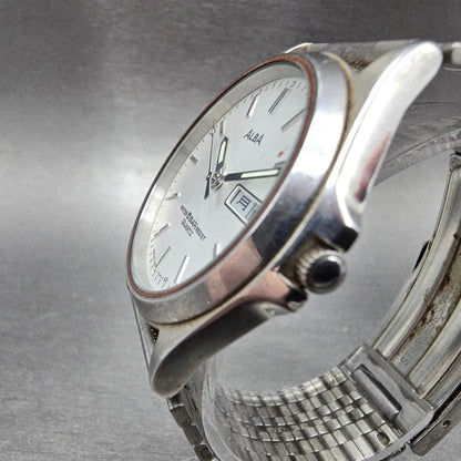Seiko Alba Watch Men 35mm White Dial Silver Tone Daydate Round V333-7030 PARTS3