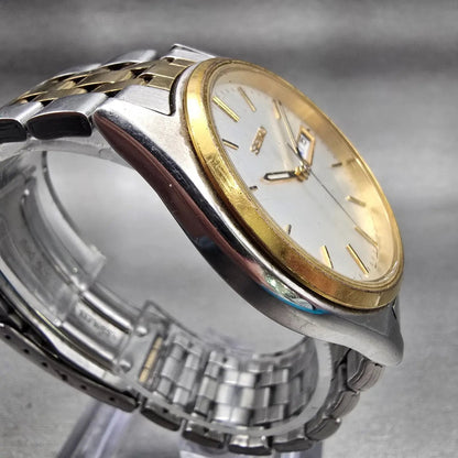 Seiko Watch Men 37mm Silver Dial Two Tone Daydate Round 7N43-9048 New Battery3