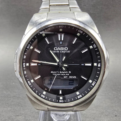 Casio Wave Ceptor WVA-M600 Watch Men 42mm Black Dial Steel Analog Digital Solar0