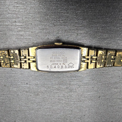 Seiko Watch Women 12mm Gold Dial Gold Tone Rectangle 2E20-5550 New Battery VTG11