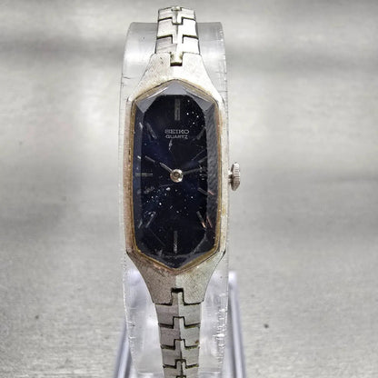 Seiko Watch Women 12mm Blue Dial Silver Tone Rectangle 1320-5339 New Battery VTG0