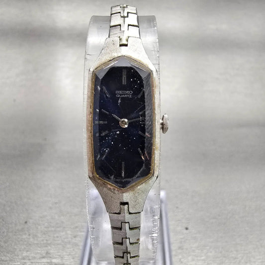 Seiko Watch Women 12mm Blue Dial Silver Tone Rectangle 1320-5339 New Battery VTG0