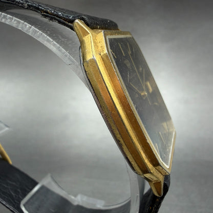 Jules Jurgenson Tank Watch Men 28mm Black Dial Gold Tone Date Rectangle PARTS4