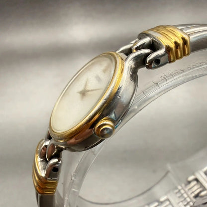Seiko Watch Women 20mm White Dial Two Tone Round V400-1229 New Battery Vintage2