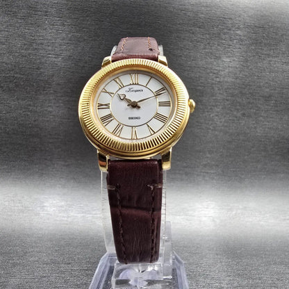 Seiko Lespoir Watch Women 25mm White Dial Gold Tone Round 1F20-0F80 New Battery5