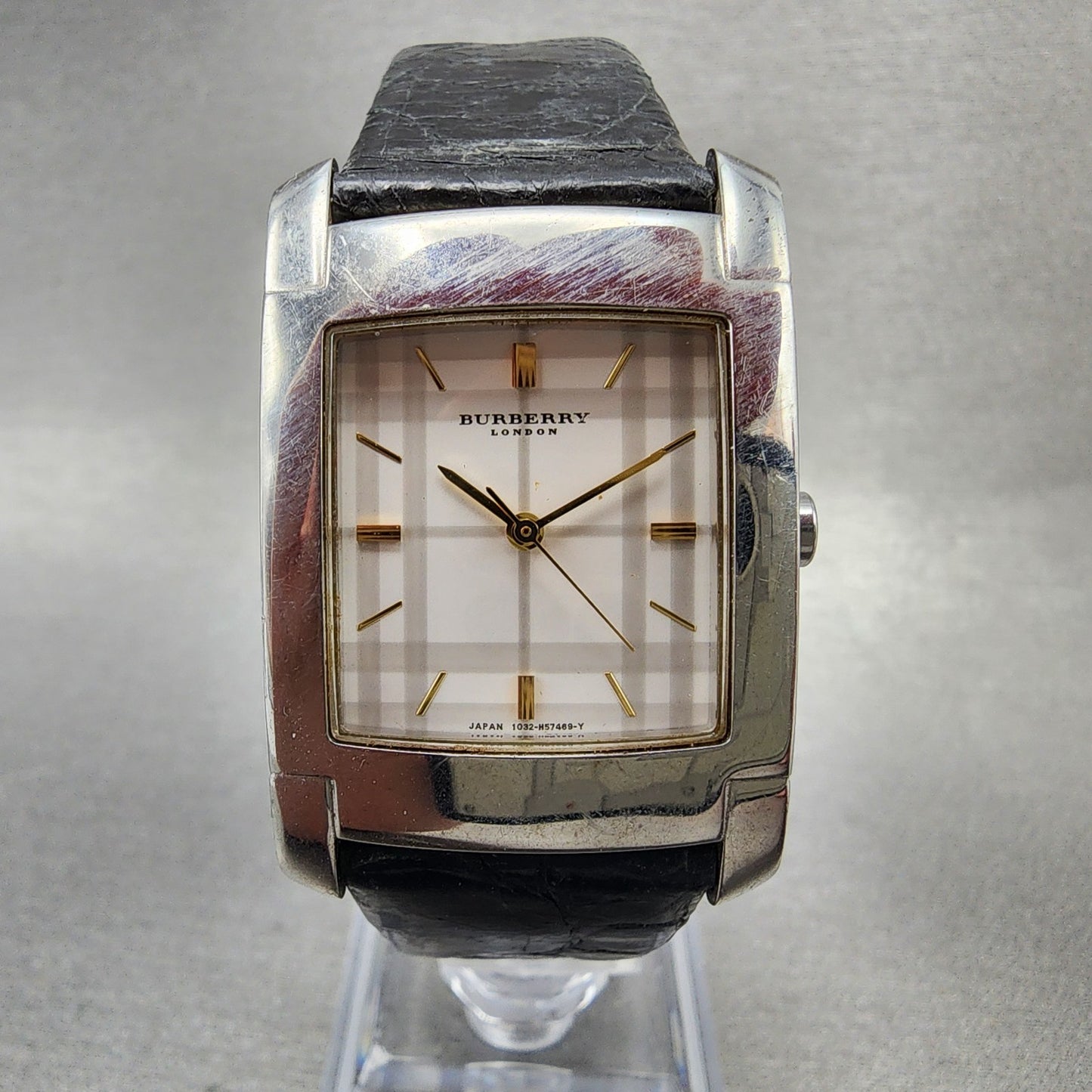 Burberry Tank Watch Men 27mm White Dial Silver Tone Rectangle New Battery0
