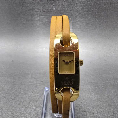 Gucci 6100L Tank Watch Women 14mm Champagne Dial Gold Tone New Battery0