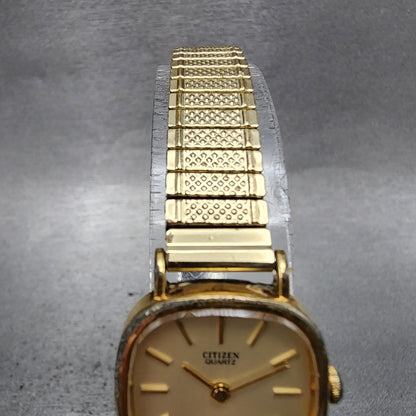 Citizen CQ Watch Women 20mm Gold Dial Gold Tone Rectangle New Battery VTG4