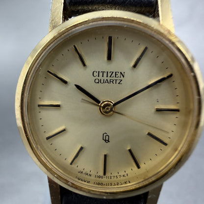 Citizen CQ Watch Women 20mm Champagne Dial Gold Tone Round 4-105923 New Battery1