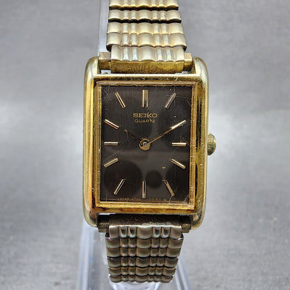 Seiko Tank Watch Women 19mm Brown Dial Gold Tone Rectangle 47003009 New Batt AB0