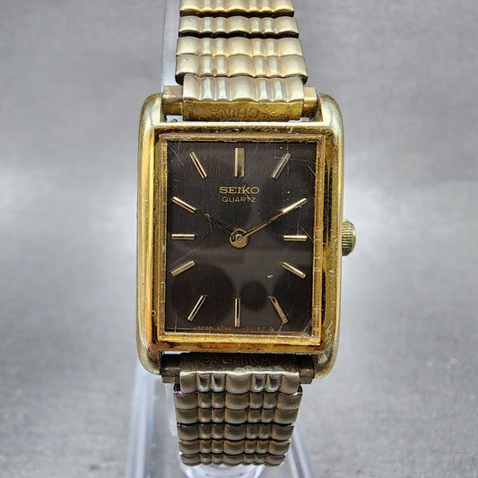 Seiko Tank Watch Women 19mm Brown Dial Gold Tone Rectangle 47003009 New Batt AB0