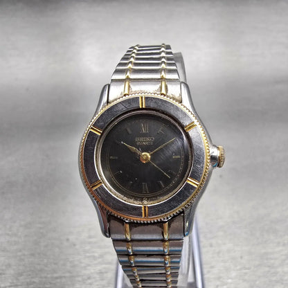 Seiko Watch Women 24mm Gray Dial Two Tone Round 7321-0150 New Battery Vintage0