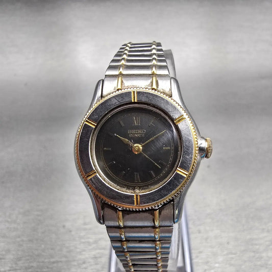 Seiko Watch Women 24mm Gray Dial Two Tone Round 7321-0150 New Battery Vintage0