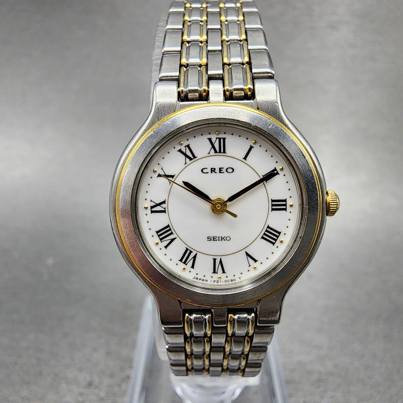 Seiko Creo Watch Women 24mm White Dial Two Tone Round 1F210B70 New Battery0