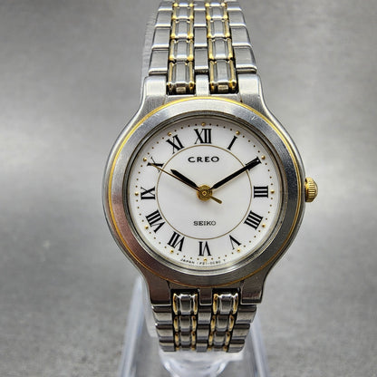 Seiko Creo Watch Women 24mm White Dial Two Tone Round 1F210B70 New Battery0