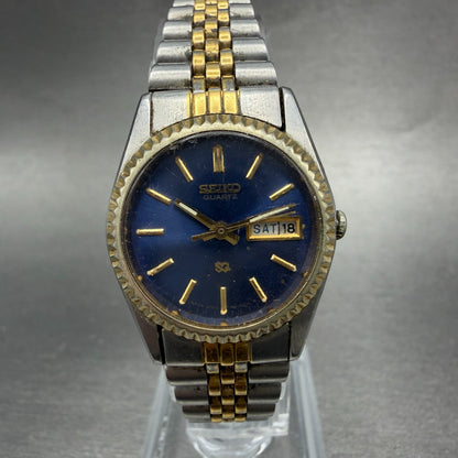 Seiko SQ Watch Women 24mm Blue Dial Two Tone Daydate Round New Battery AN4F0