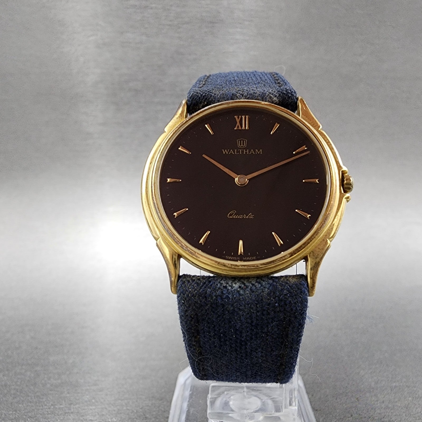 Waltham Watch Women 31mm Black Dial Gold Tone Round 26207 Vintage New Battery5