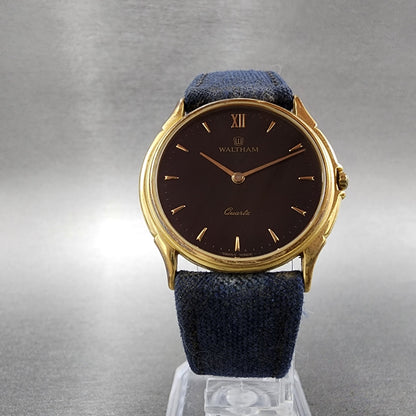 Waltham Watch Women 31mm Black Dial Gold Tone Round 26207 Vintage New Battery5