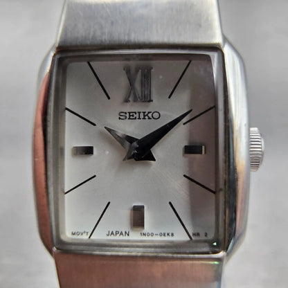 Seiko Watch Women 16mm White Dial Silver Tone Rectangle 1N00-0DC0 New Battery1