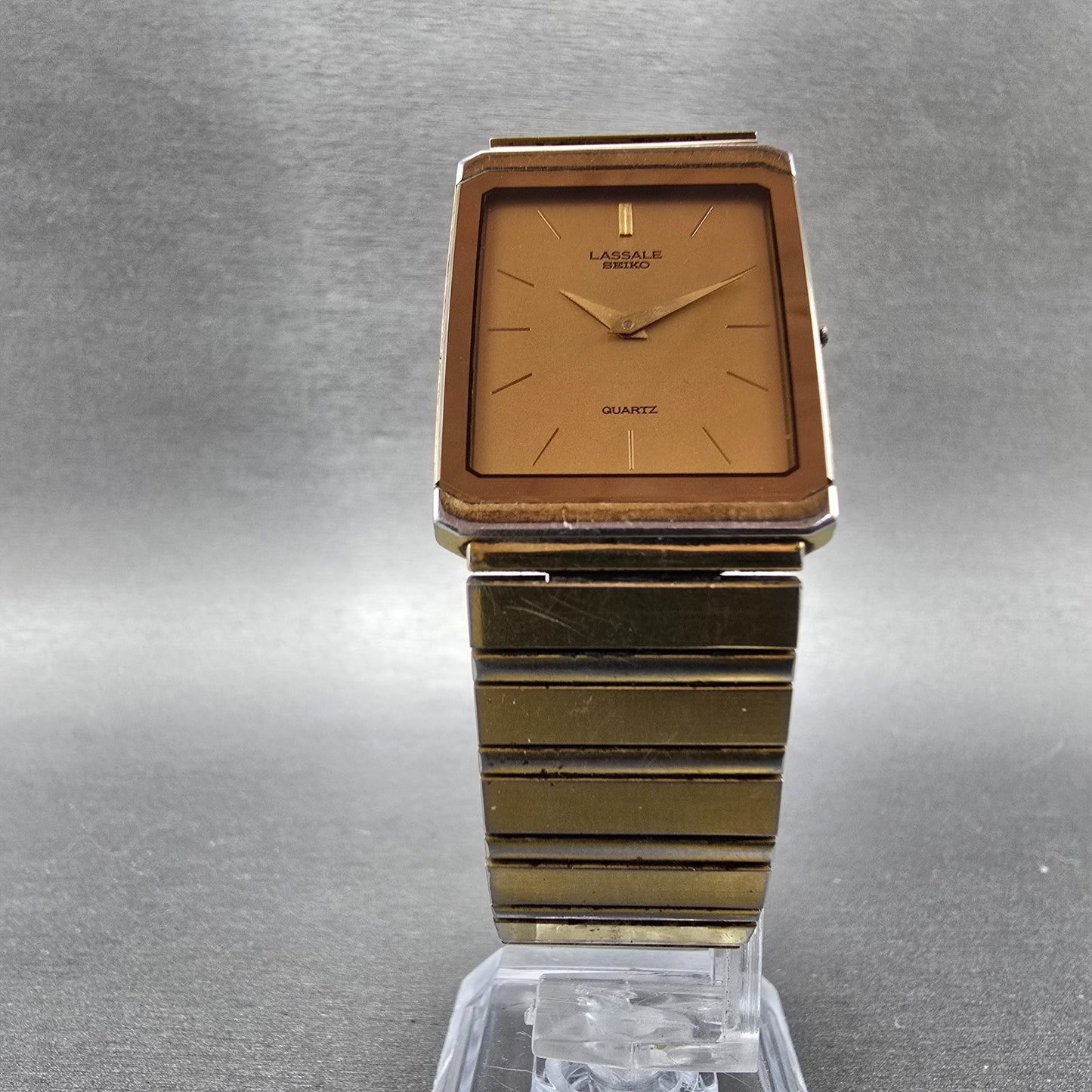 Seiko Lassale Tank Watch Men 24mm Champagne Dial Two Tone 7750-507H PARTS VTG6