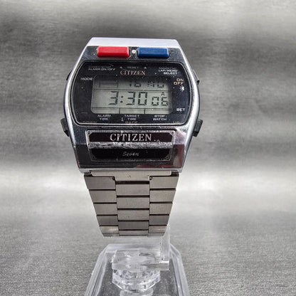 Citizen Seven Digital Watch Men 33mm Silver Chrono Alarm 9590-084063 New Battery5