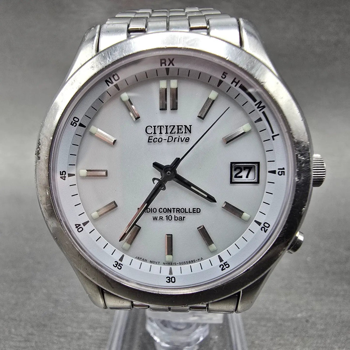 Citizen Eco-Drive Watch Men 38mm White Dial Steel Atomic Date H415 Round PARTS0