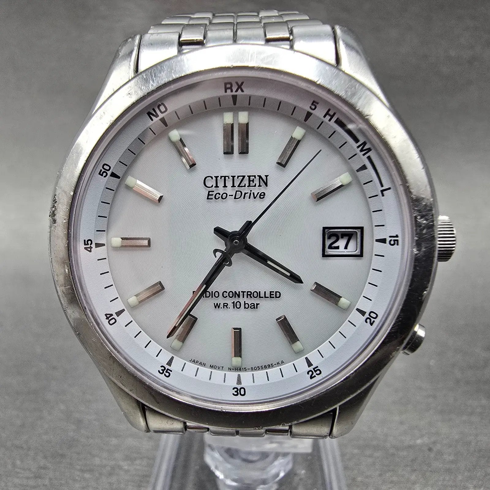 Citizen Eco-Drive Watch Men 38mm White Dial Steel Atomic Date H415 Round PARTS0