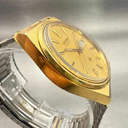 Seiko SQ Watch Men 35mm Gold Dial Gold Tone Daydate Round 7546-8440 New Battery3