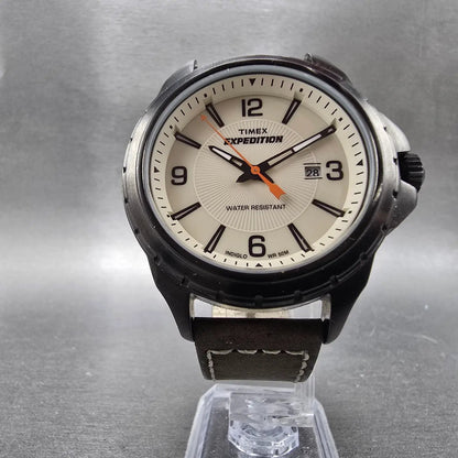 Timex Expedition Rugged Field Watch Men 43mm Cream Dial Black Date Round New Bat5