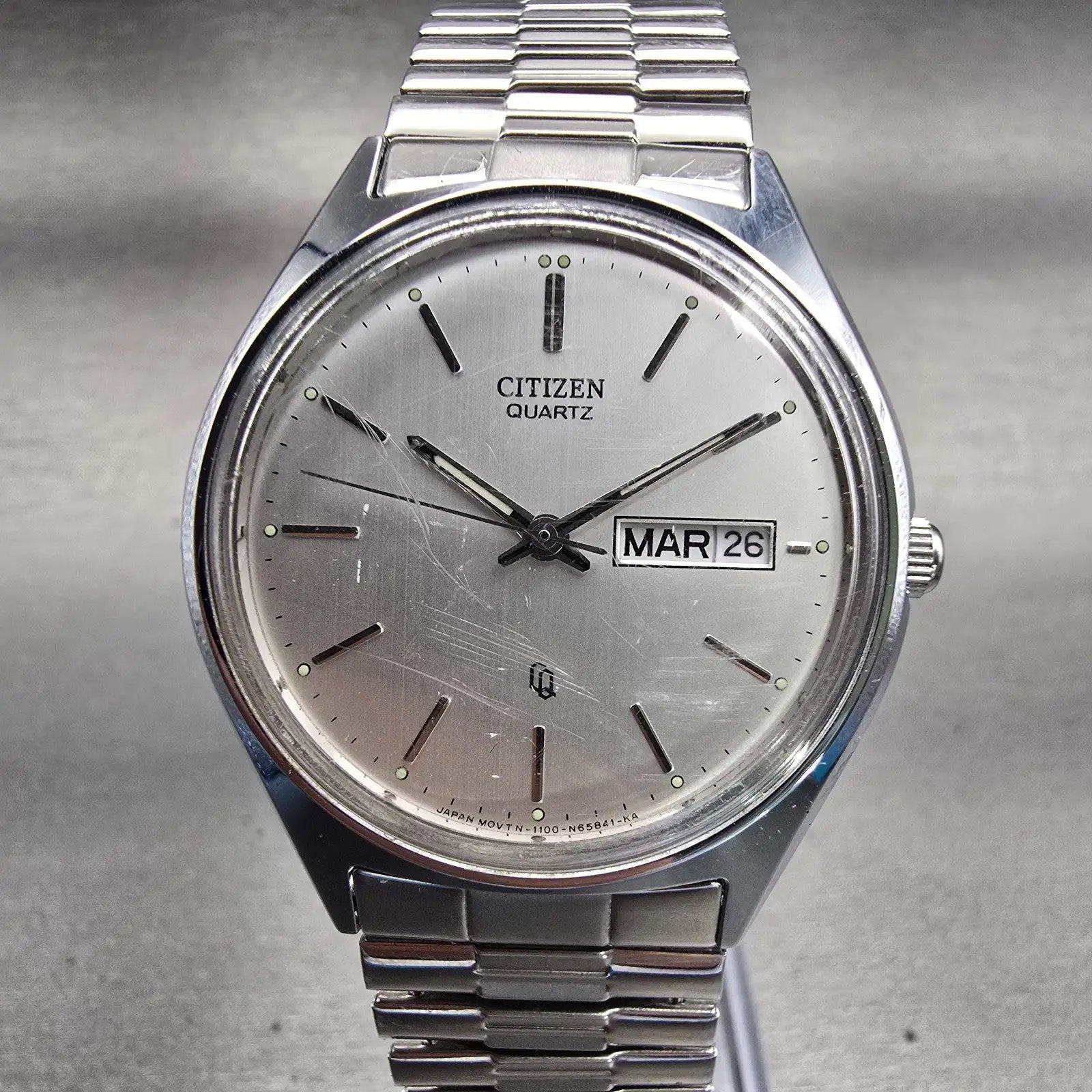 Citizen CQ Watch Men 36mm Silver Dial Silver Tone Daydate 1100-S63928 New Batt0
