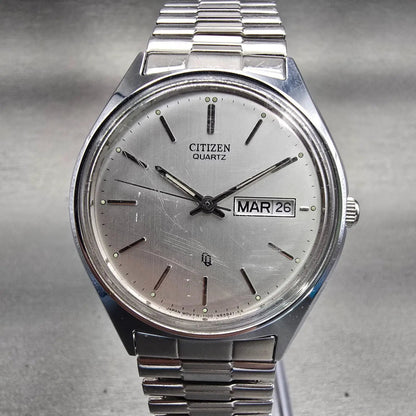 Citizen CQ Watch Men 36mm Silver Dial Silver Tone Daydate 1100-S63928 New Batt0