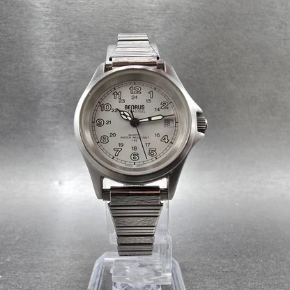 Benrus Watch Women 27mm Gray Dial Steel Date Round Military New Battery5
