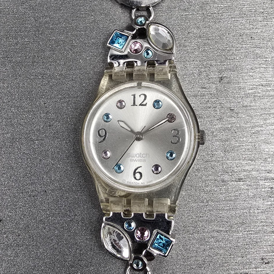 Swatch Menthol Tone Watch Women 25mm Silver Dial Clear Case LK292G New Battery 50