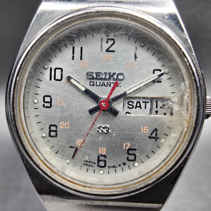 Seiko Watch Women24mm Silver Dial Silver Tone Daydate Round 3423-0059 New Batt1