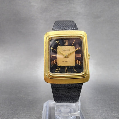 Movado Tank Watch Women 22mm Black & Gold Dial Gold Tone Rectangle New Battery5