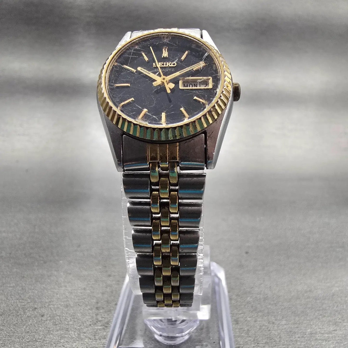 Seiko Watch Women 23mm Black Dial Two Tone Daydate Round 7N83-0049 New Battery5