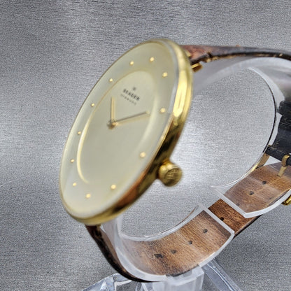 Skagen Gitte Watch Women 38mm Champagne Dial Gold Tone Round SKW2138 New Batt2