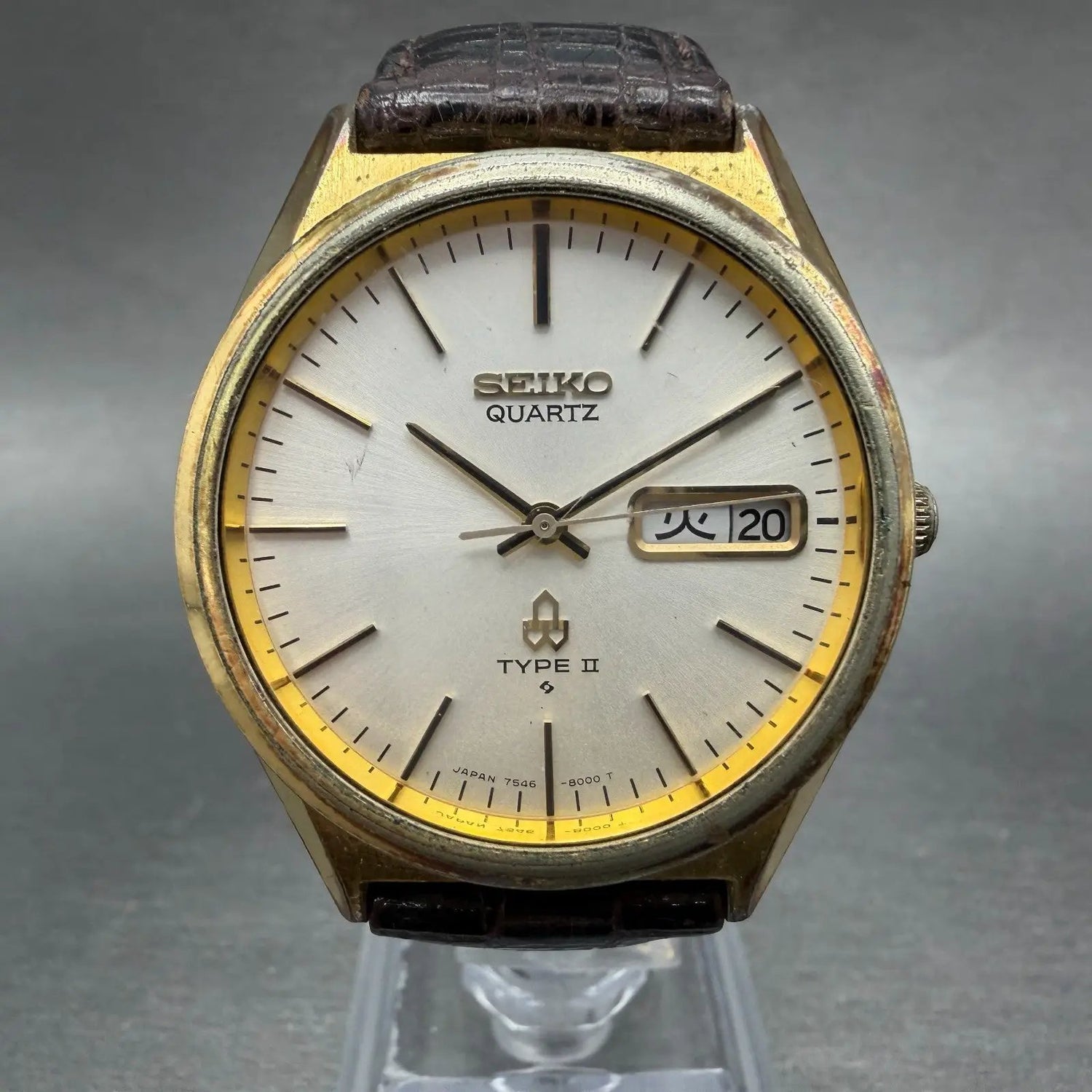 Seiko Type II Watch Men 35mm Silver Dial Gold Tone Daydate 7546-8000 New Battery0