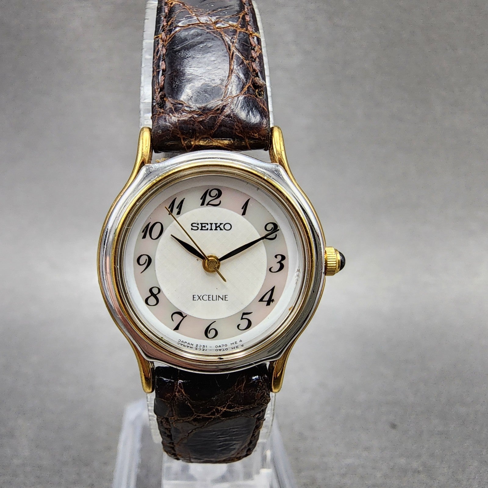 Seiko Exceline Watch Women 23mm MOP Dial Two Tone Round 2j310a50 New Battery0