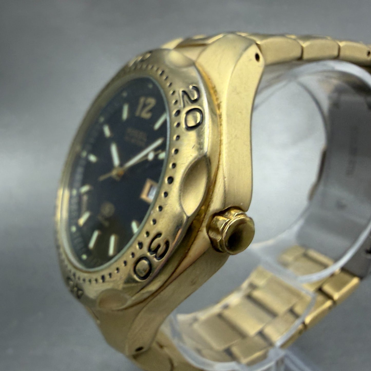Fossil Dive Watch Men 40mm Black Dial Gold Tone Date Round AM-3542 New Battery2