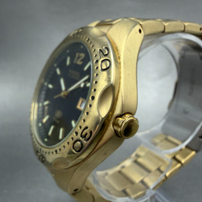 Fossil Dive Watch Men 40mm Black Dial Gold Tone Date Round AM-3542 New Battery2