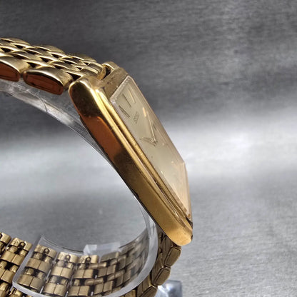 Seiko Watch Men 27mm Champagne Dial Gold Date Rectangle 7N39-5A39 New Batt93