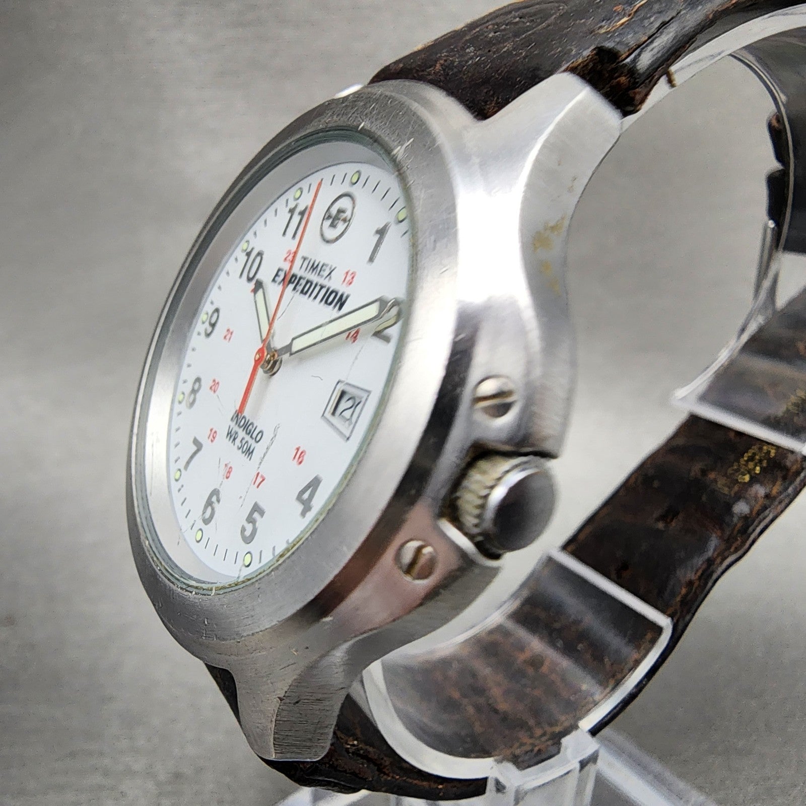 Timex Expedition Watch Men 39mm White Dial Silver Tone READ!!! Round New Battery2