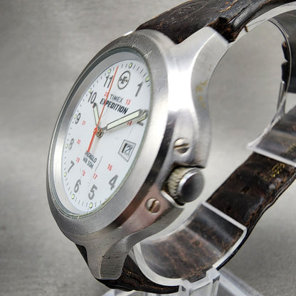 Timex Expedition Watch Men 39mm White Dial Silver Tone READ!!! Round New Battery2