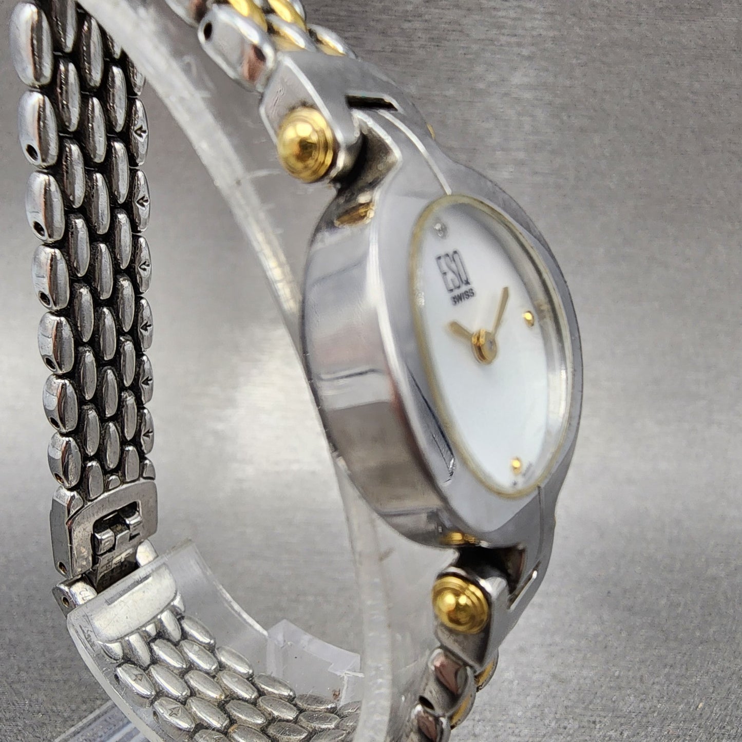 ESQ Swiss Watch Women 22mm MOP Dial Two Tone Round E5419 Mesh Band New Battery3